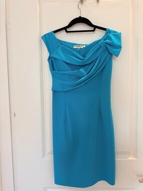 Chiara Boni Turquoise One-Shoulder Draped Sheath Dress